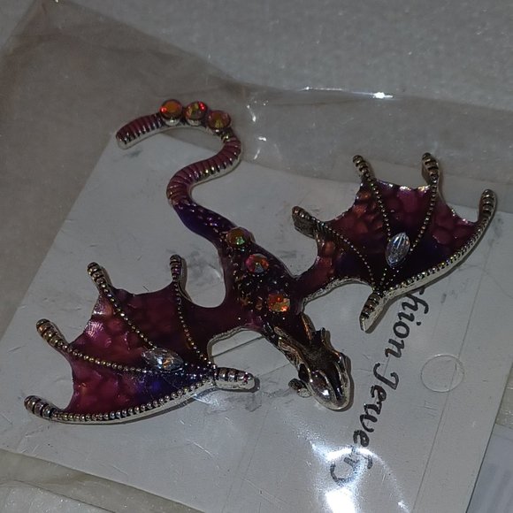 NWT Dragon Flying Pteradactyl Pin Brooch Metallic Halloween Jewelry AQUA BLUE - Picture 12 of 12